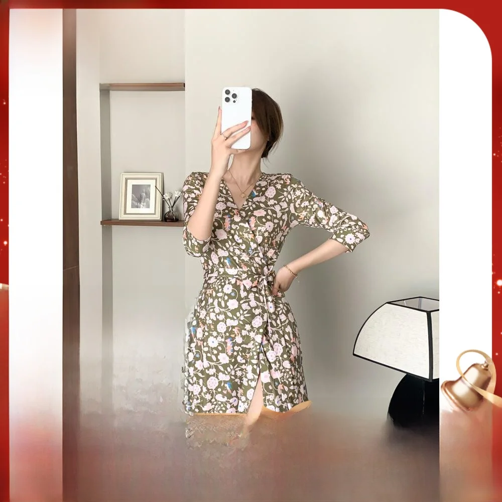 

Ele Olive een Wrap Dr V-Ne-Piece Summer 2023 New Sle High Waist A-Line Midi Skirt Print Commute Friendly