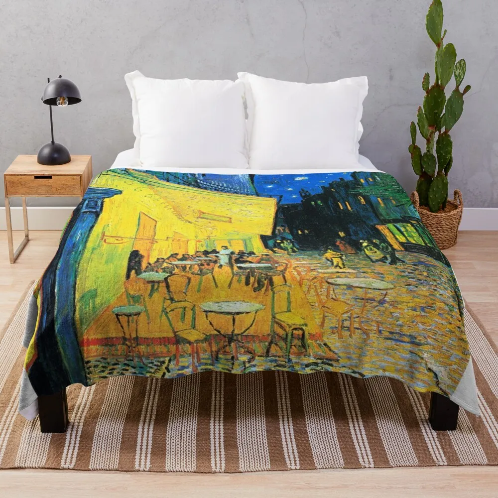 Van Gogh - Cafe Terrace, cafe terrace at night elements of art Throw Blanket warm winter Kid'S Soft Plush Plaid Blankets