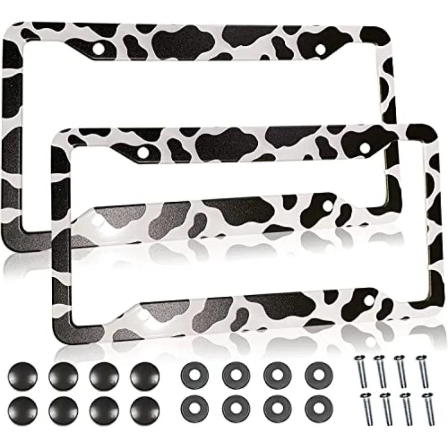 

Cow Print License Plate Frame Holders Covers Cute Animal White Black Spot Cow Tags Frames Covers Holder Stainless Aluminum Meta