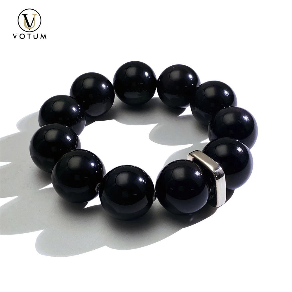 

Votum 18m Large Size Rainbow Obsidian Natural Beads Stone 925 Silver Charm Bracelet for Man Women Energy Gift Minimalist Jewlery
