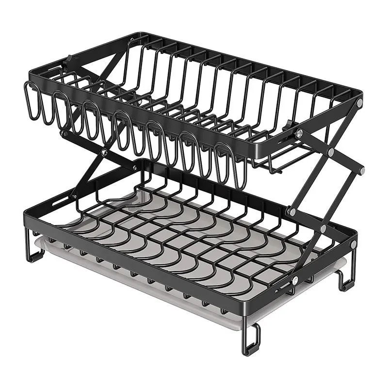 

Integrated folding drain bowl rack Household countertop Dish storage