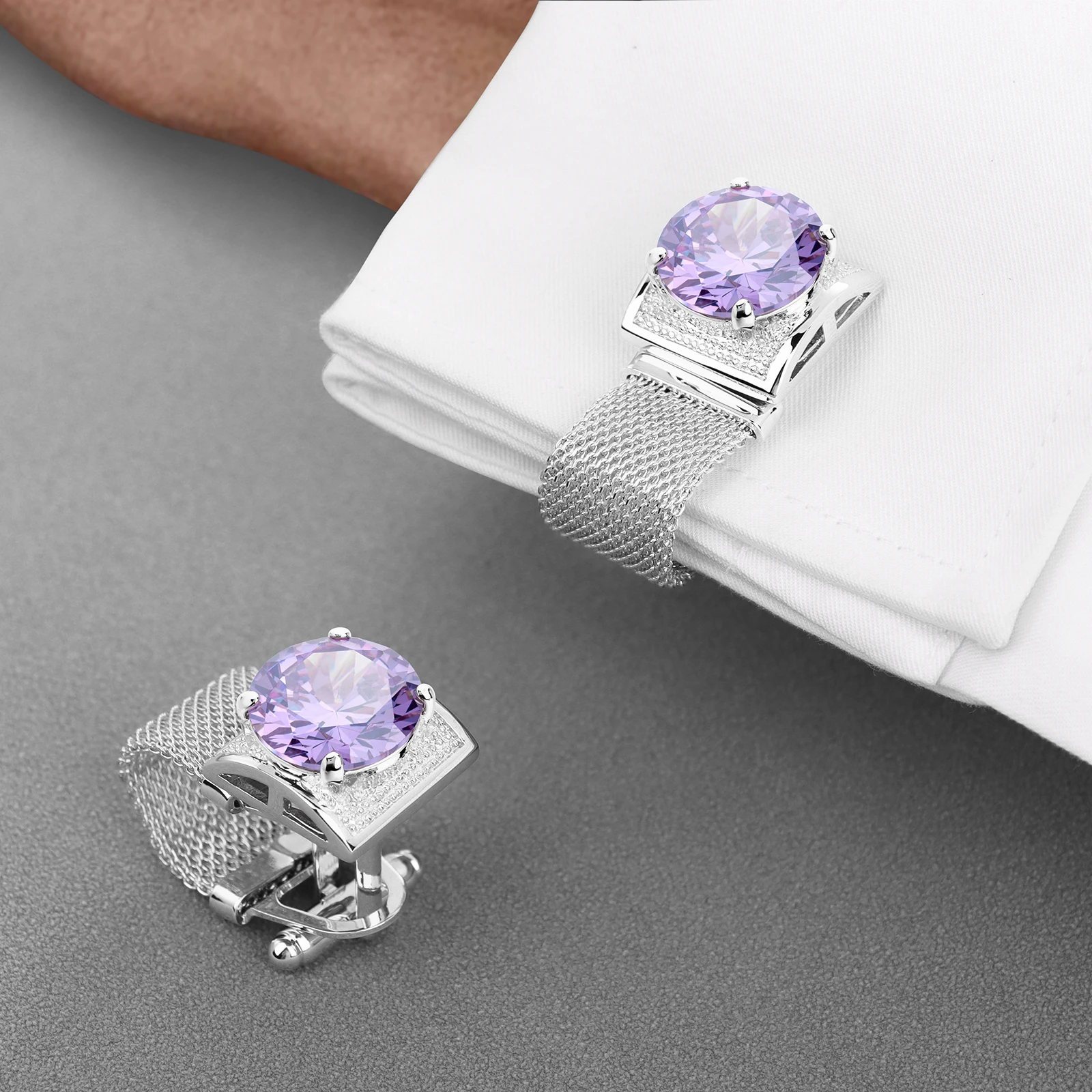 HAWSON Men Birthstone Crystal Cufflinks 17mm Color Stone Cuff Links for Wedding Business Shirt, Birthday Gift for Men