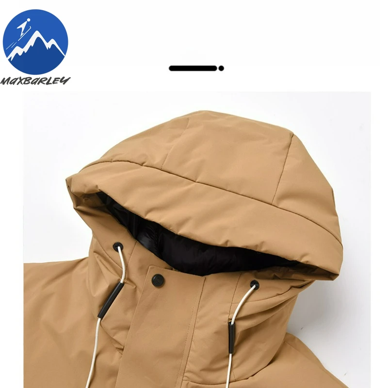 Piumino da uomo di marca Comfort Snow Ski Piumini spessi e caldi Cappotto invernale in piumino d'anatra leggero resistente al freddo con cappuccio tinta unita