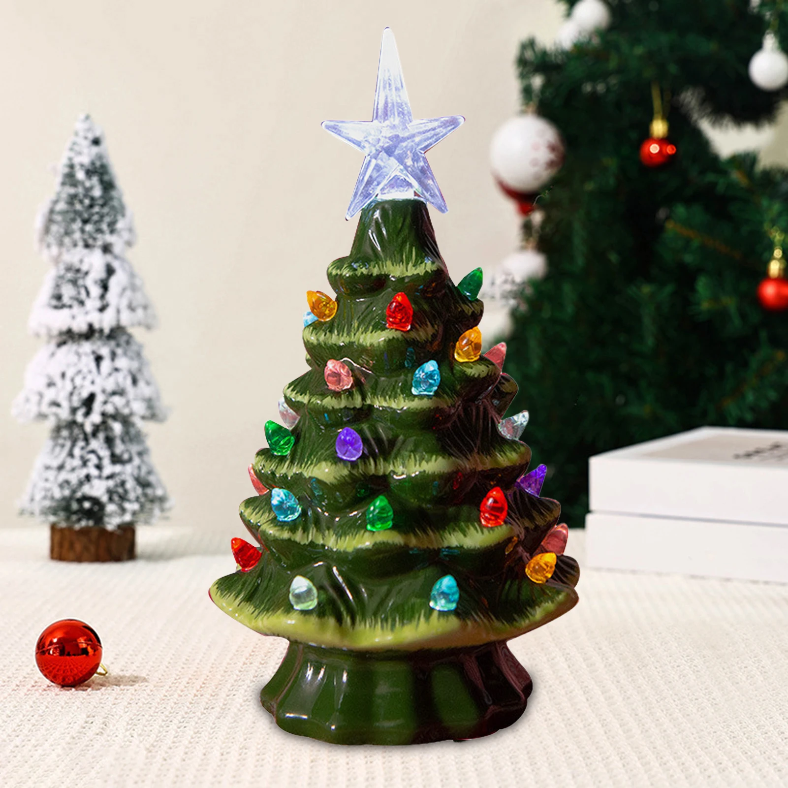 Artistic Ceramic Starfish Tree Christmas Tree LED Starfish Christmas Tree Night Light Warm Lighting Home Decoration US Plug