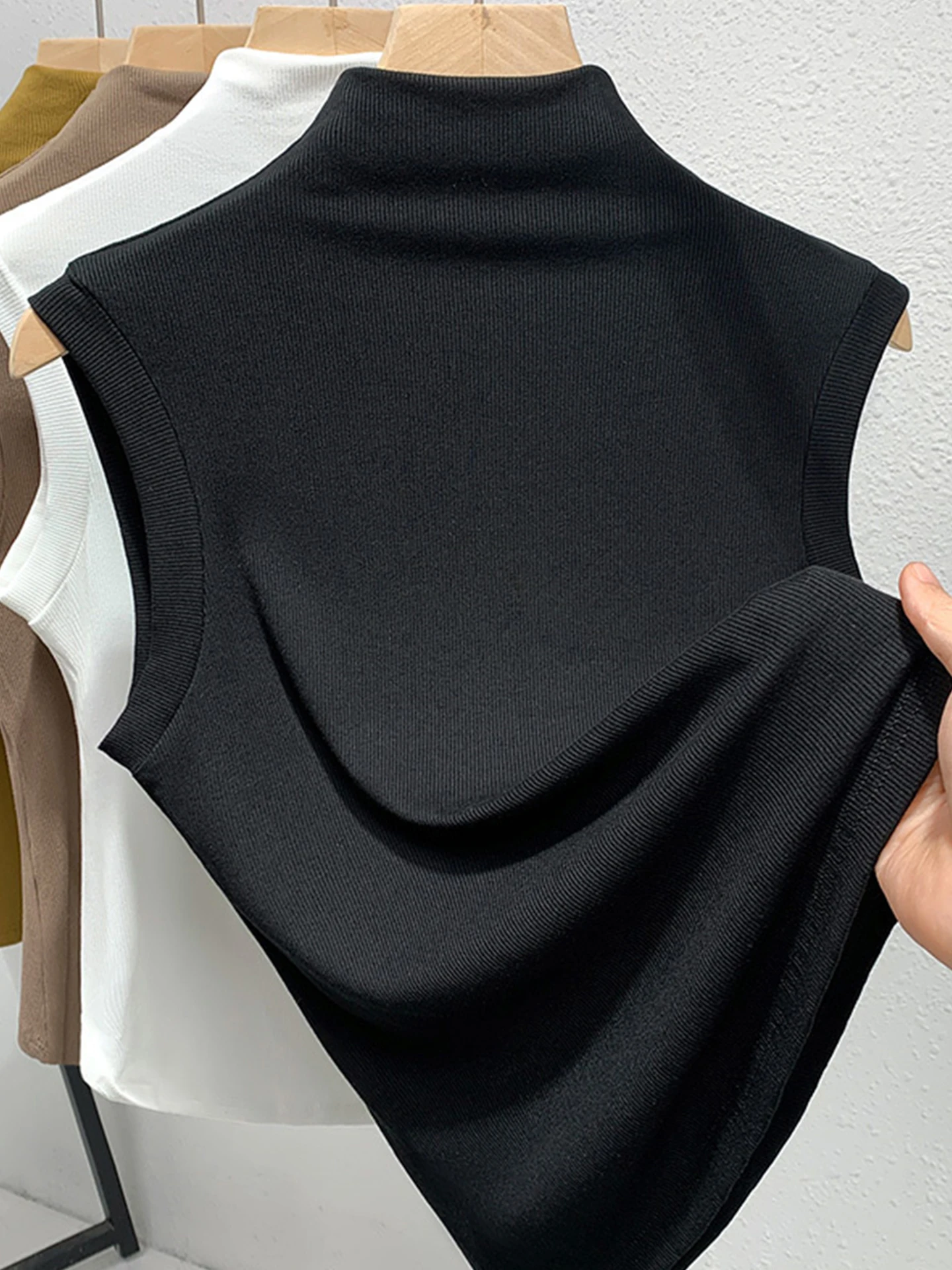 Slim Fit Knitted Vest Top f High Collar Svel Pure Color Inner Wear Base irt Commute Sle Korean Version Summer 2025