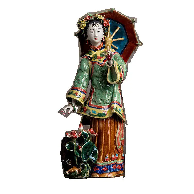 Classical Chinese Ceramic Lady Ornament Meilan Bamboo Chrysanthemum Home Decor Beautiful Woman Gift for Spring Summer
