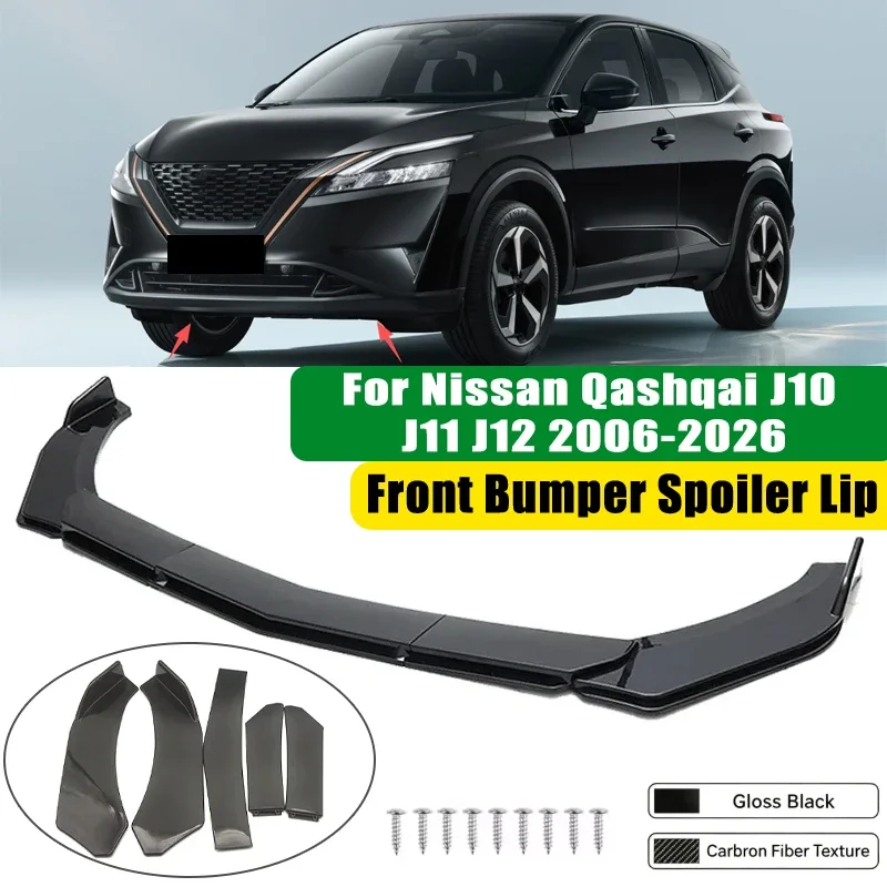 For Nissan Qashqai J10 J11 J12 2006-2026 5Pcs ABS Car Front Bumper Lip Spoiler Splitter Body Kit Canard Tuning Accessories