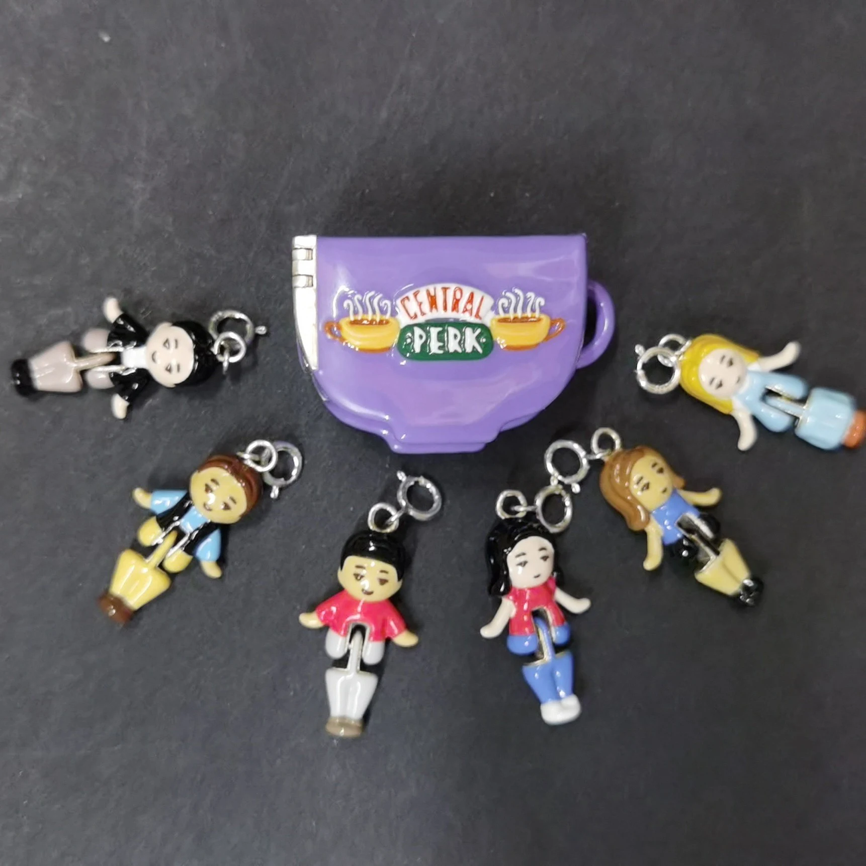 

925 Sterling Silver Polly Pocket Friends Central Perk Pendant For Necklace With 6 Dolls Dangle Charms Fans Cosplay Jewelry Gifts