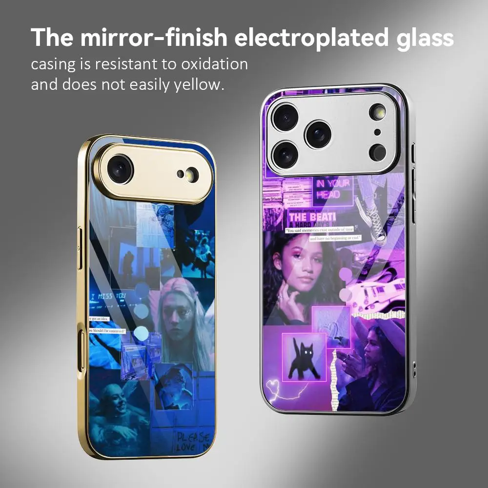 Coque de téléphone E-Euphoria 3 TV Show pour iPhone 17 16 15 14 13 12 Pro Max Plus, pare-chocs métallique électroplaqué, dos en verre trempé
