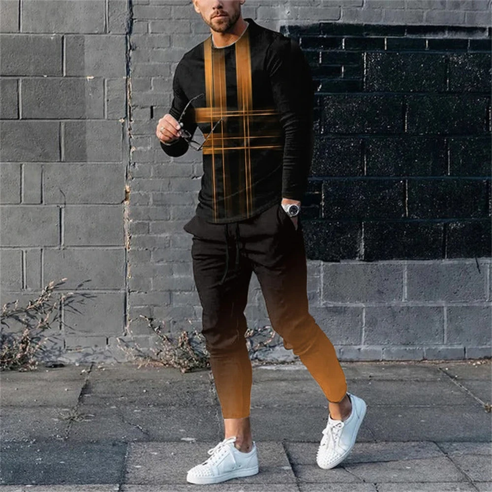 Abito a maniche lunghe da uomo scozzese stampato in 3D moda retrò felpa da jogging set primavera autunno felpa girocollo e pantaloni M-3XL