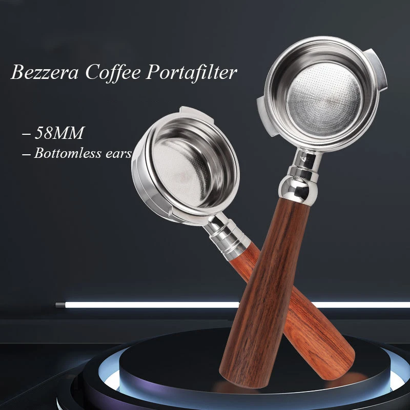 58MM Two-Ears Portafilter Stainless Steel Coffee Machine Bottomless Filter for Bezzera Wooden Handle Coffee Accessory