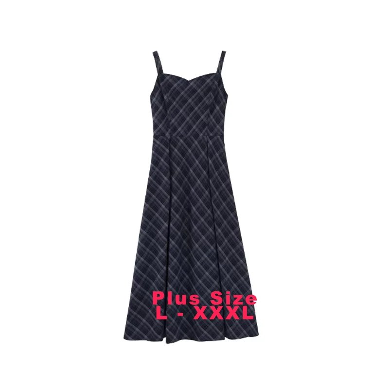 

ALXNAN Plus Size Black White Plaid Sleeveless Dress Long Elegant Vintage Women's Dresses Fall Holiday Casual Clothing D13070