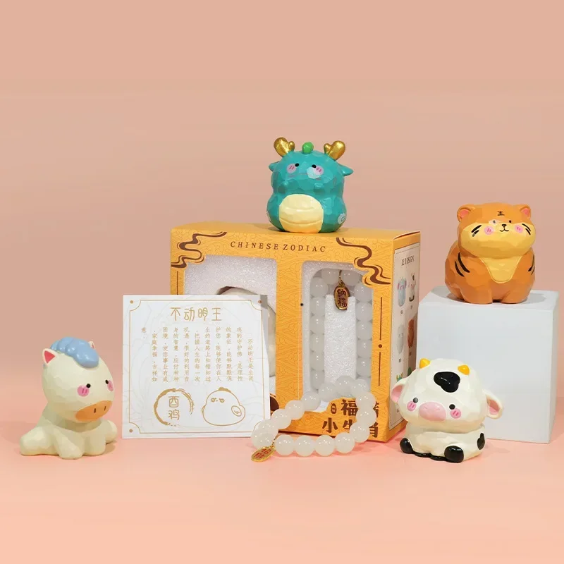 Seria zwierząt zodiaku drewniane miniaturowe śliczne figurki tygrysów dekoracja wnętrz śliczne prezenty urodzinowe dla dzieci sprzedaż hurtowa 2024