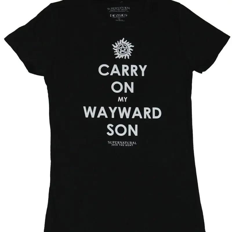 Футболка «Сверхъестественное» для девочек-юниоров «Carry On My Wayward Son» с изображением слова