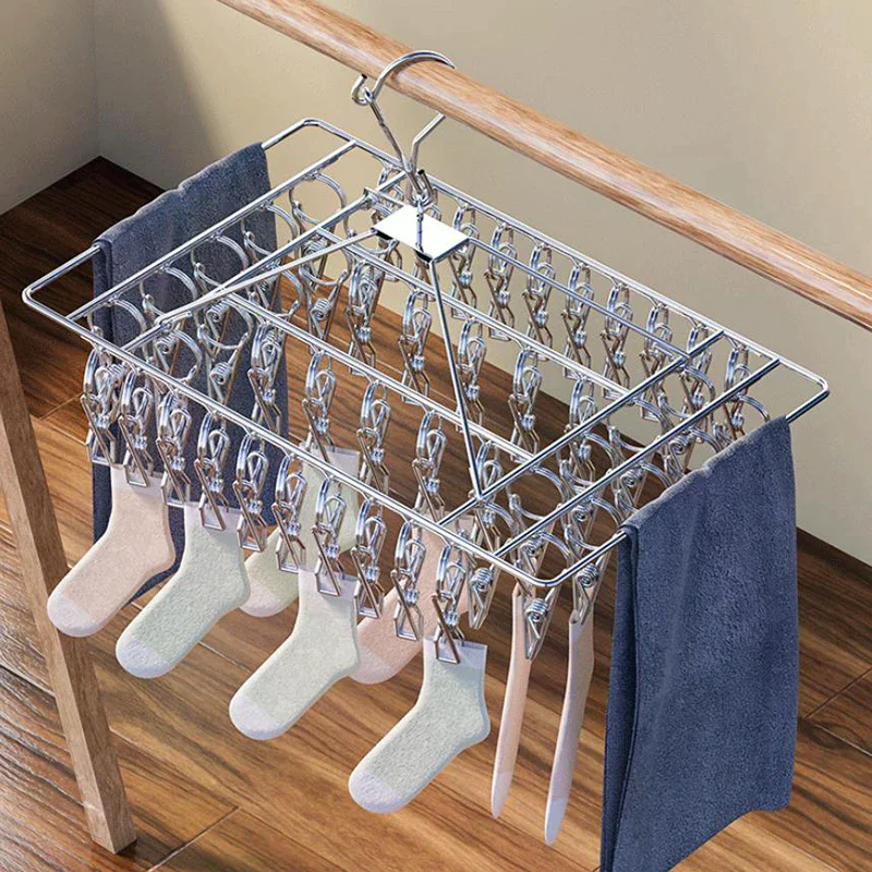 Steel Windproof Clothespin Laundry Hanger Clothesline Dryer Bra Towel Rack Clothes Airer Peg Hook Drying Sock No Rust Firm
