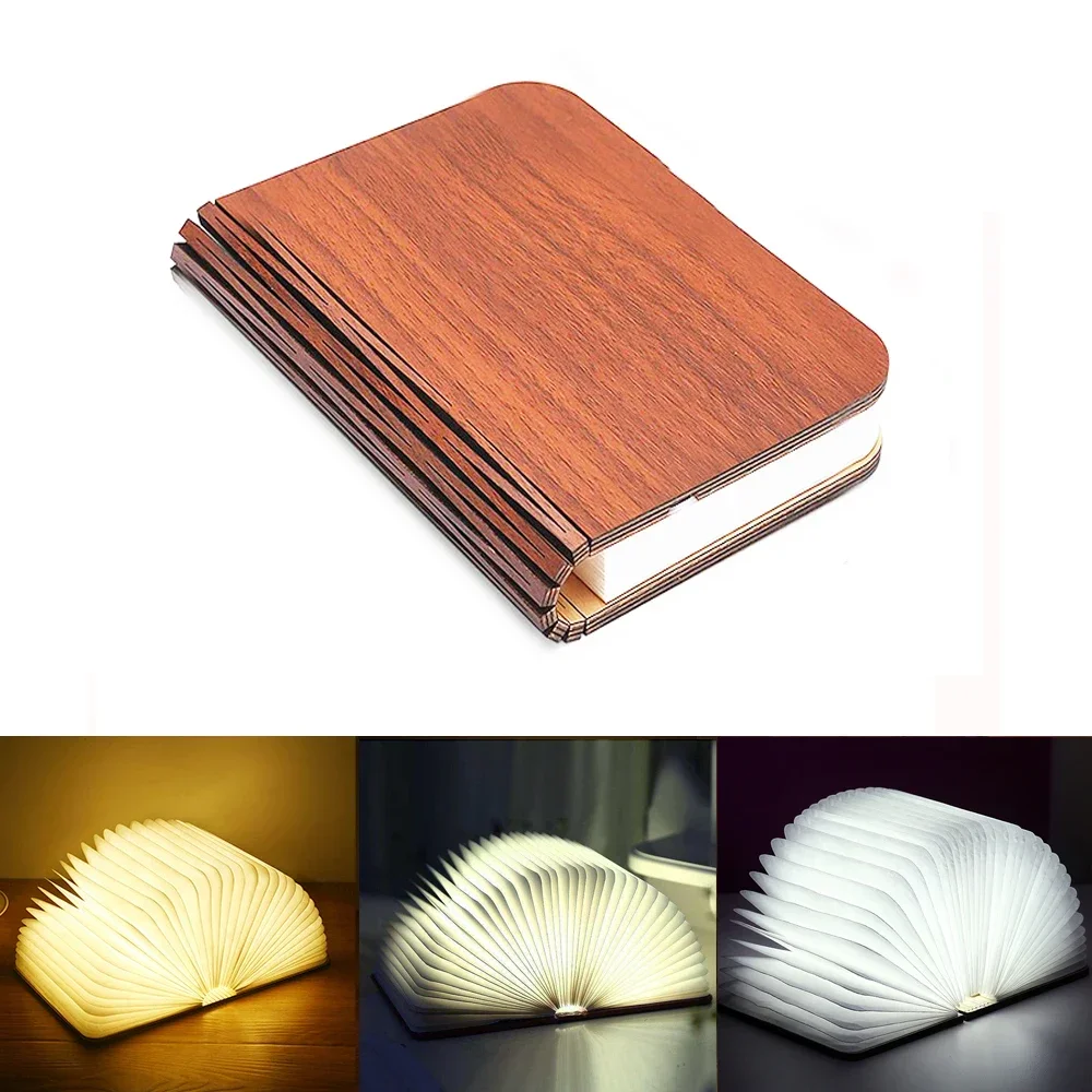 3D Holz faltbare LED Buch Nachtlicht 3/5 Beleuchtung Farben 5V USB wiederaufladbare magnetische Schreibtisch Tischlampe Schlafzimmer Nachttisch Dekor