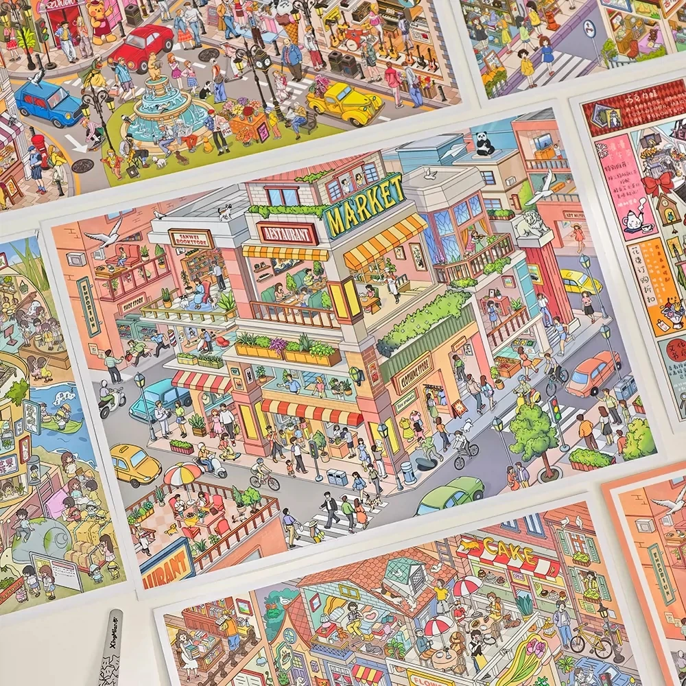 street view 3D Large Size Stickers to Relieve Stress Cartoon Scene DIY Toy Game Festival Birthday Gift for Kid Girl Child