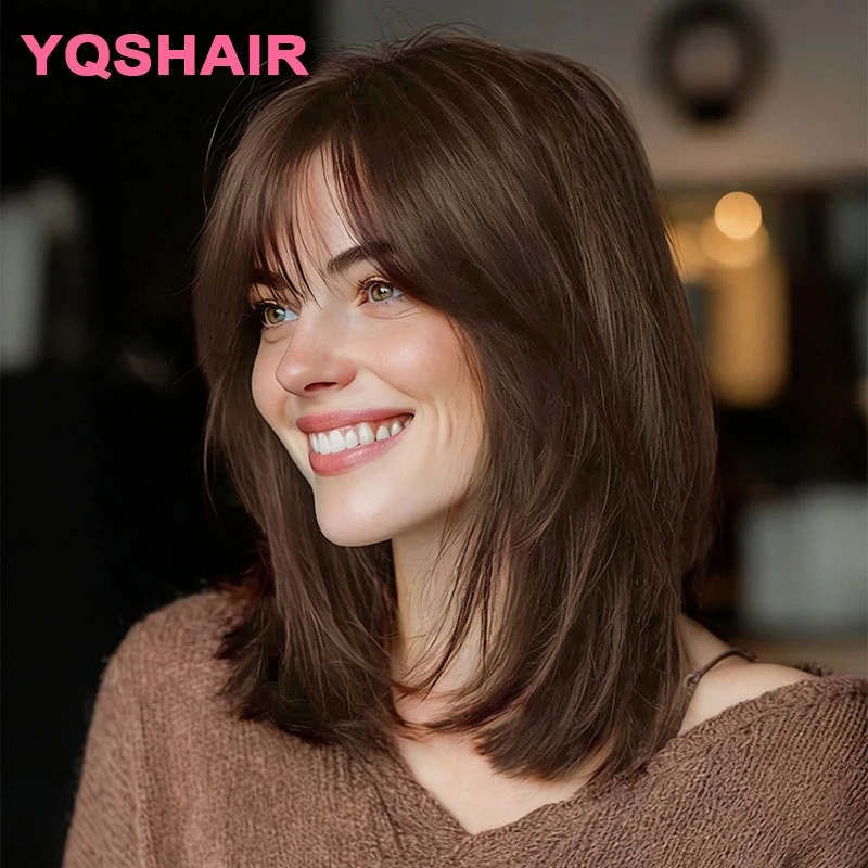 

Real Human Hair Short Bob Wig with Neat Bangs Natural Looking Bob Wig Breathable Mesh Cap Real Scalp Design All Day Comfort Wear