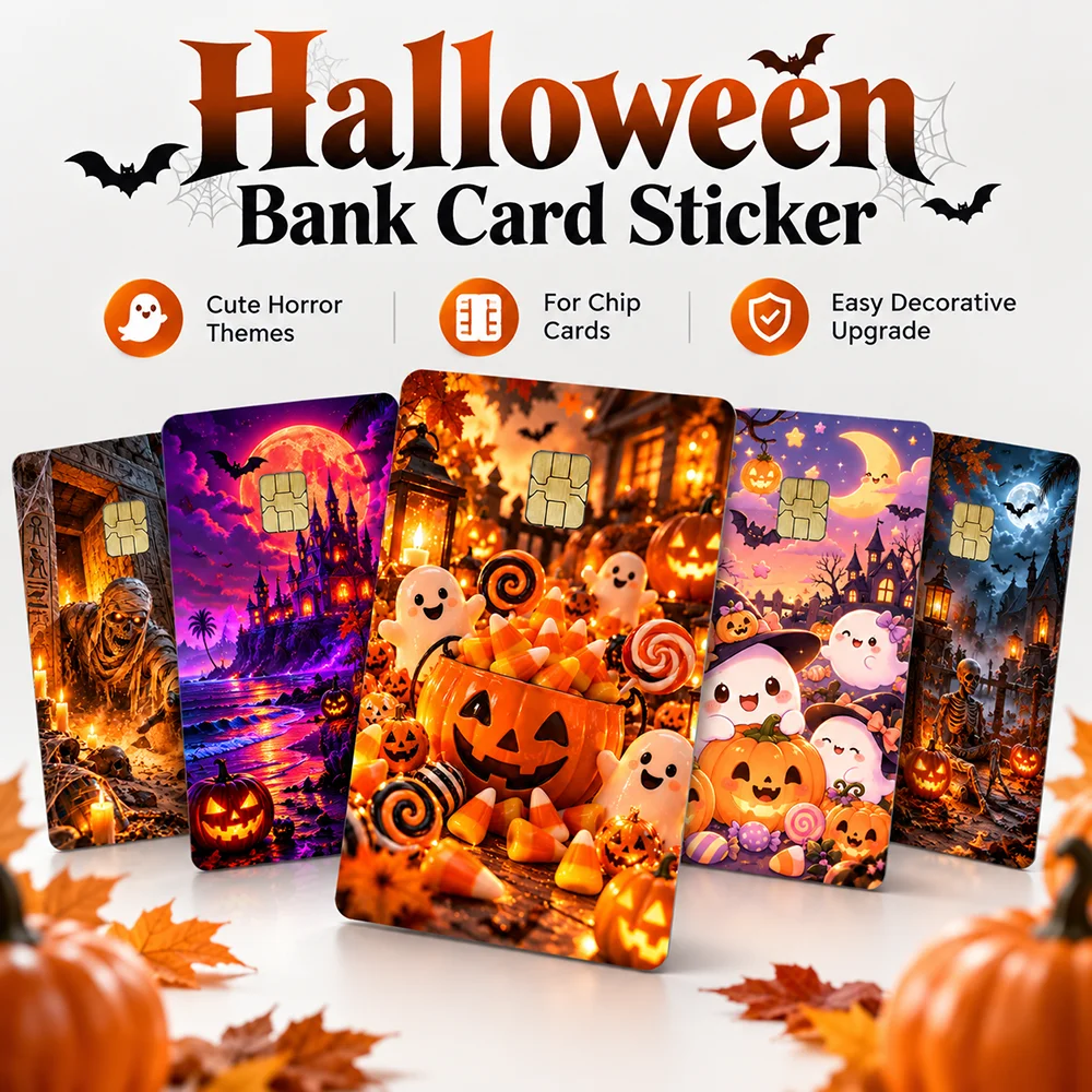 Halloween Bank Card Sticker Cute Ghost Pumpkin Chip Card Skin Candy Corn Spooky Credit Card Cover Autumn Holiday Decor Style