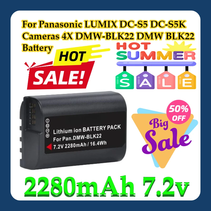 

For Panasonic LUMIX DC-S5 DC-S5K Cameras 4X 2280mAh DMW-BLK22 DMW BLK22 Battery