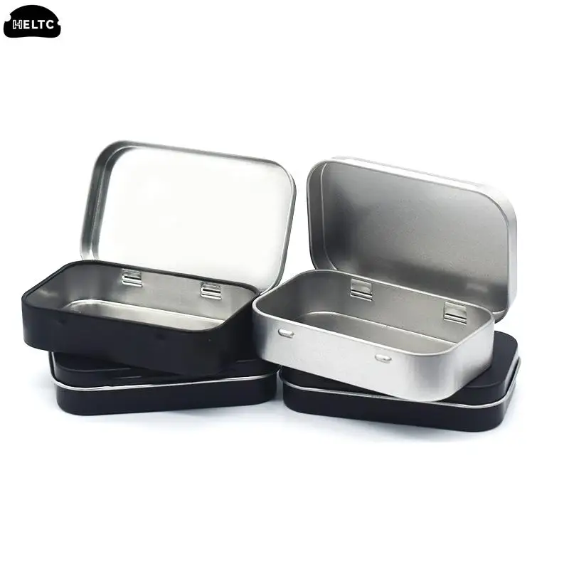 1PCS Small Empty Metal Tin Silver Black Rectangular Flip Storage Box Case Organizer for Money Coin Candy Key Container Jar Cans