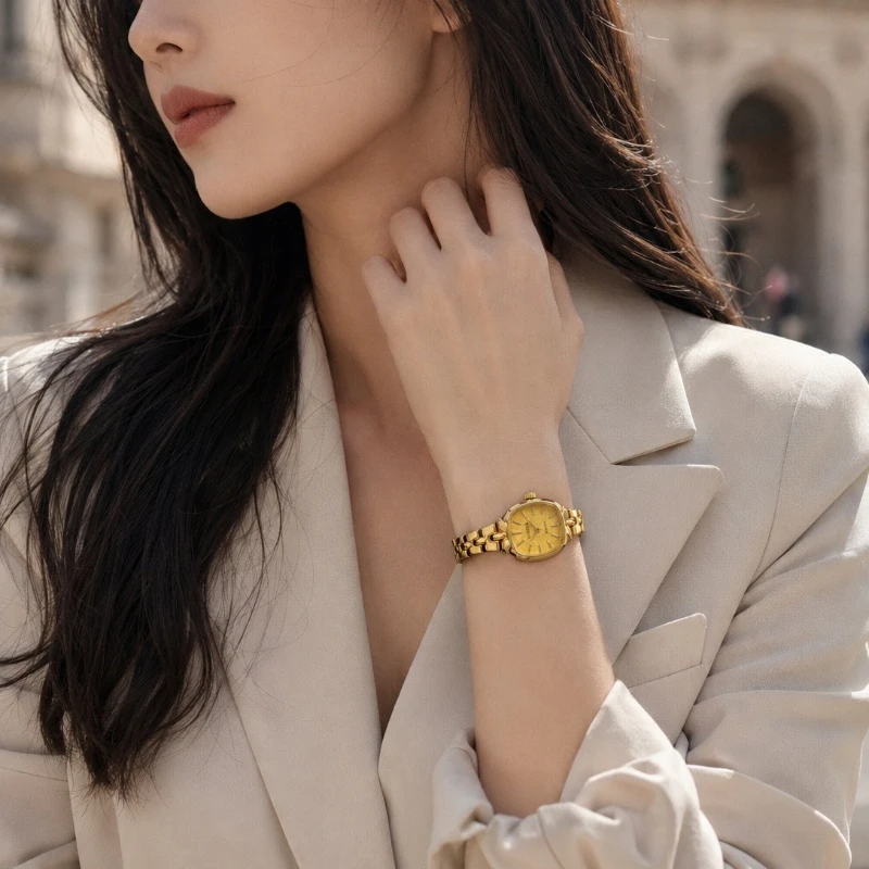 Luxury CHISTE Golden Ladies Wrist Watch Mini Square H Link Bracelet Watch for Woman Slim Elegant Women Quartz Watch Reloj Mujer