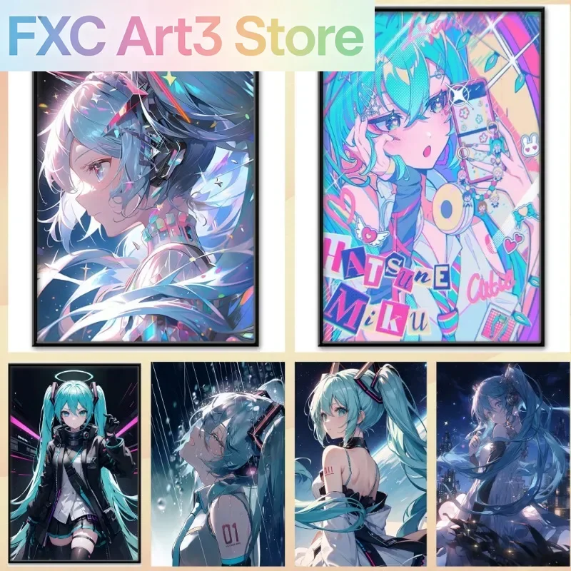 Rahmenlos, 1 Stück Hatsune Miku Anime-Poster, hängendes Gemälde, zweidimensionales Cartoon-Dekorationsgemälde, Kinderzimmer, Schlafzimmer, Co