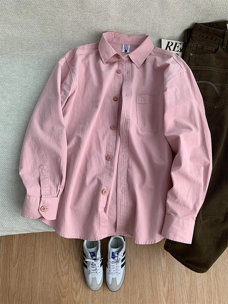 

Розовая мужская легкая верхняя одежда из чистого хлопка Long Sve irt ранней осени Lazy Sle, высококачественная легкая хлопковая верхняя одежда с многослойной талией