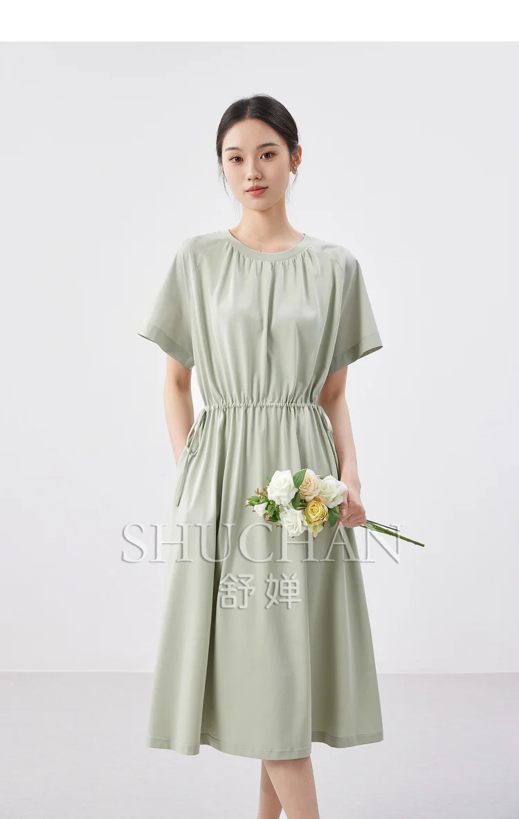 

2024 Draw String Dress for Women Summer Vestidos Femininos Frete Grátis COTTON Blend Loose Normcore/Minimalist