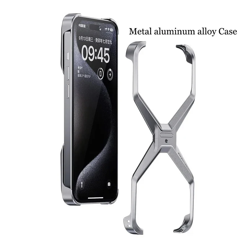 luxury Metal Rimless Bumper Case For iPhone 15 14 Pro Max 16 Titanium Aluminum alloy Removable Heat Dissipation Shockproof Cover