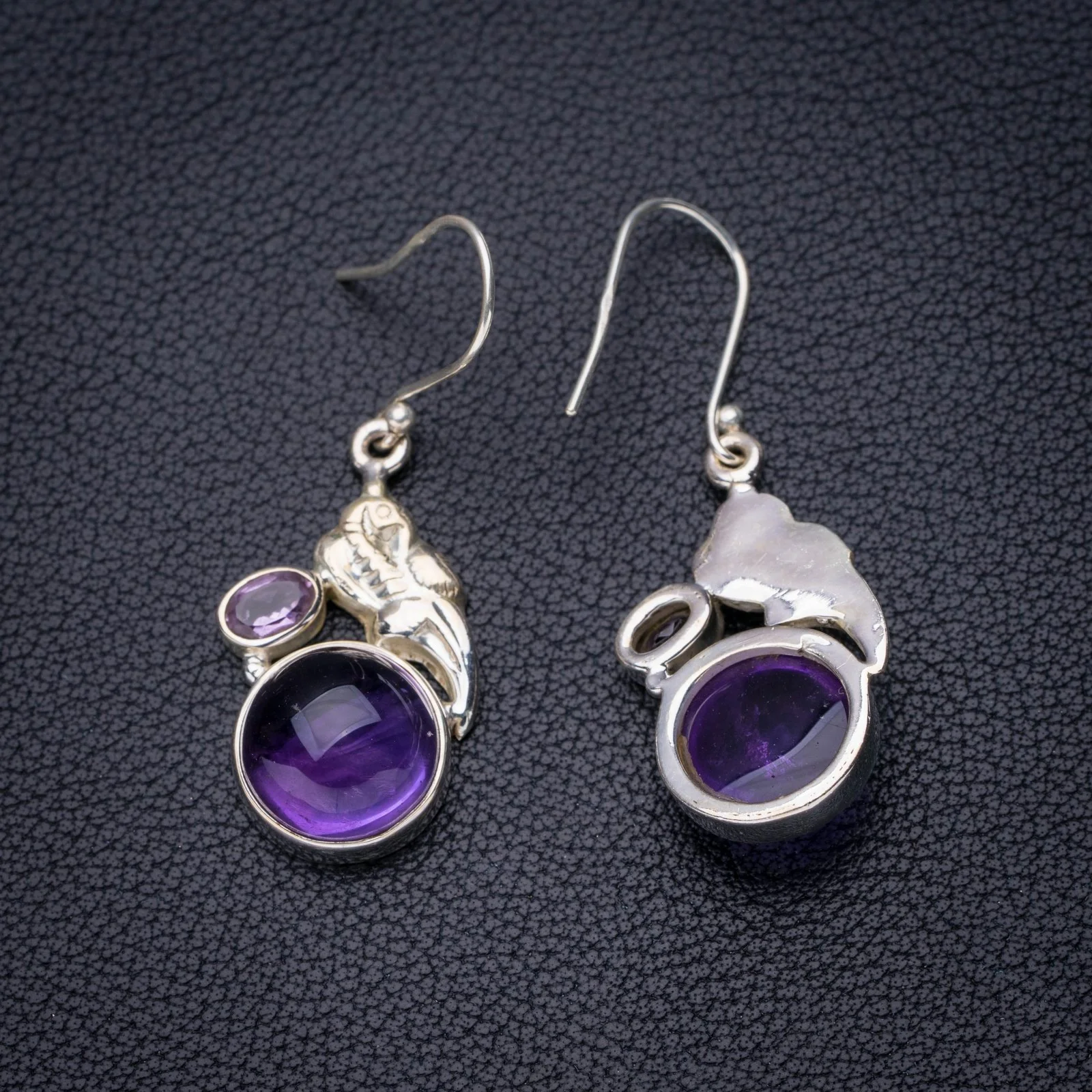 

StarGems Natural Amethyst Parrot Handmade 925 Sterling Silver Earrings 1.75" E6810