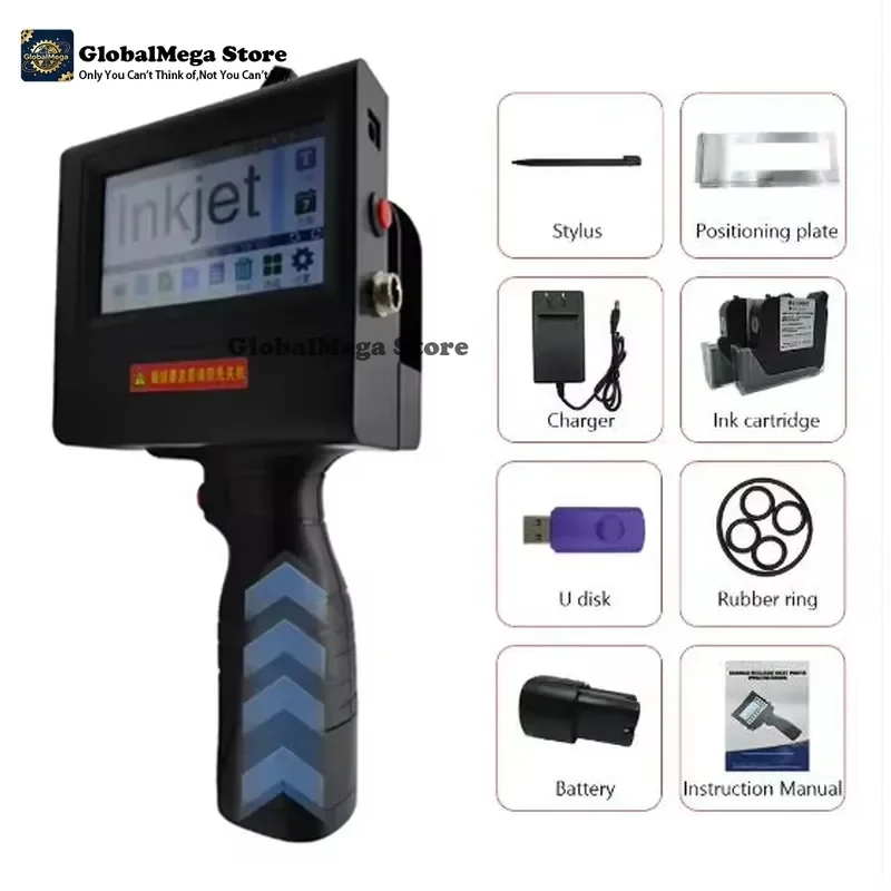 2026 Latest Handheld Inkjet Printer 600 DPI Semi-Automatic Portable Coding Machine with 2 Ink Cartridges Multi-Language
