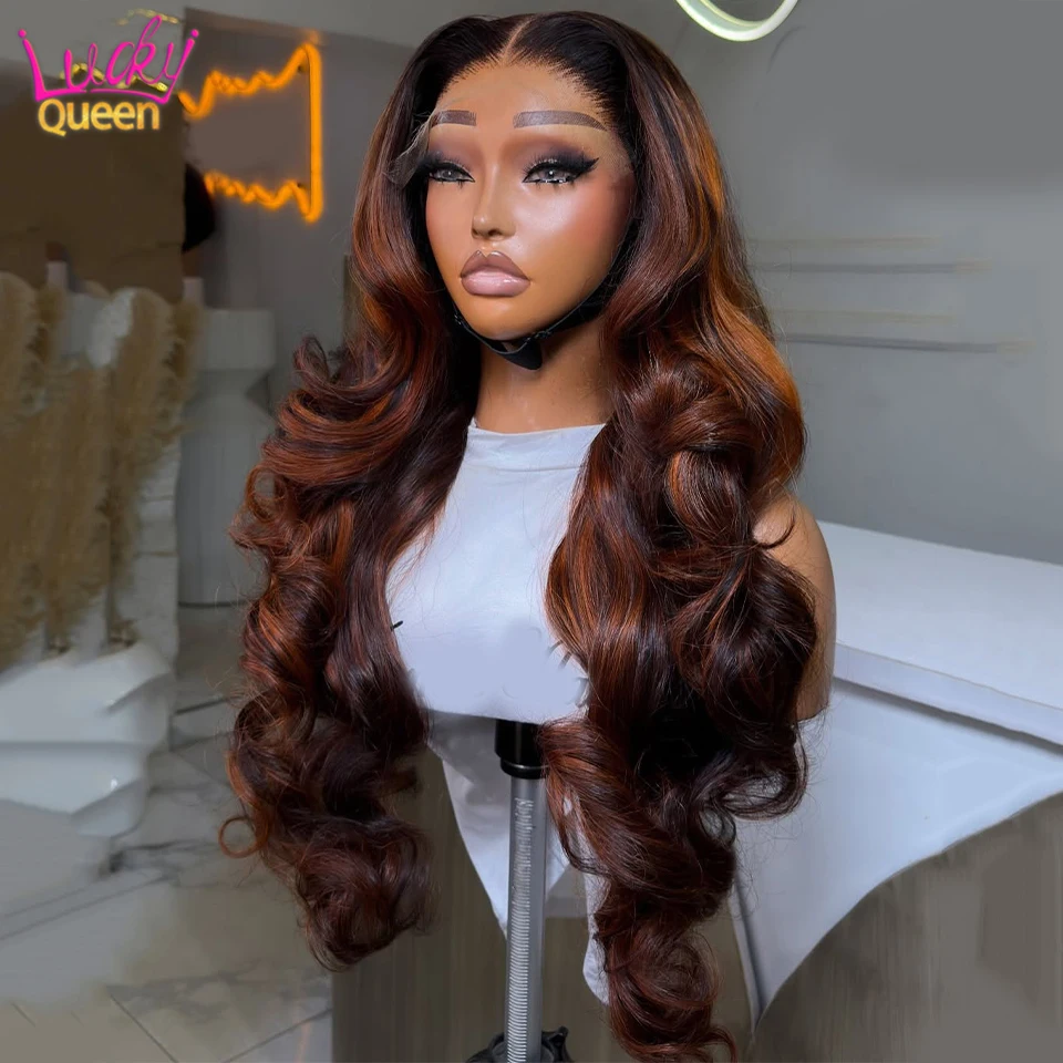 Ombre Orange-Braun Echthaarperücke 13x6 13x4 Lace Front Echthaarperücke für Damen, vorgezupft, 5x5 Lace Closure Perücke, Body Wave, kleberlos