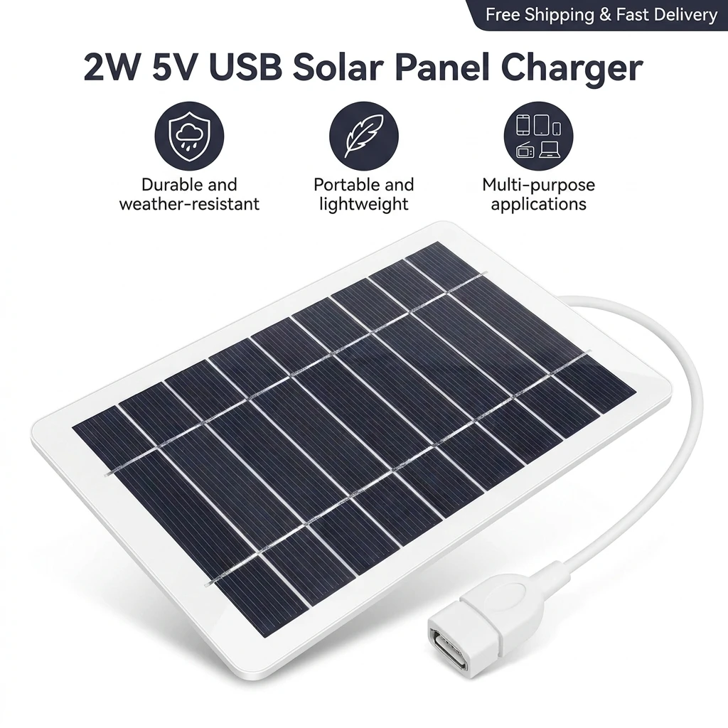 

2W 5V USB Solar Panel Charger Portable Outdoor Emergency Power for Cell Phone Charging Camping Hiking Travel