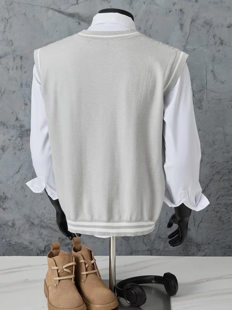 

College Sle Knitted Sweater Vest ex Autumn Winter Outerwear ey Base Layer Versatile Simple Design Youthful Energy