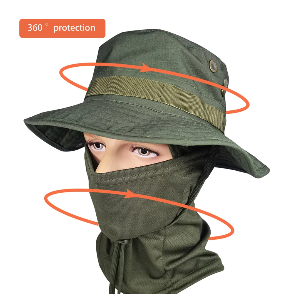 Women Men Hiking Fishing Boonie Hat Outdoor Sport Sun UV Protection Neck Face Camouflage Adjustable Bucket Caps and Mask