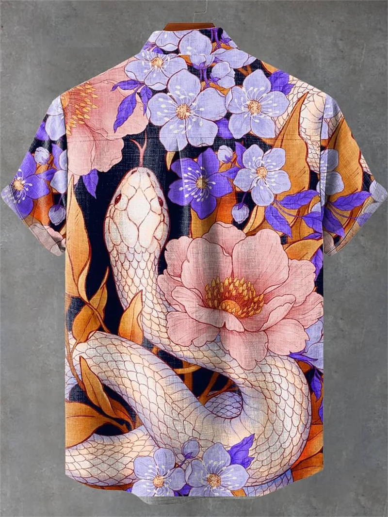 Men's Linen Short Sleeve Shirt Comfortable Breathable Octopus Printed Pattern Fresh Cool Summer New Collection