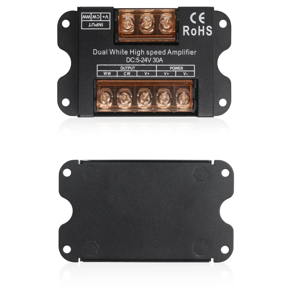 CCT Dual Color LED High Speed PWM Amplifier DC 5V 12V 24V 30A For Low Voltage Warn White 2-Channel Strip Light Dimmer Controller