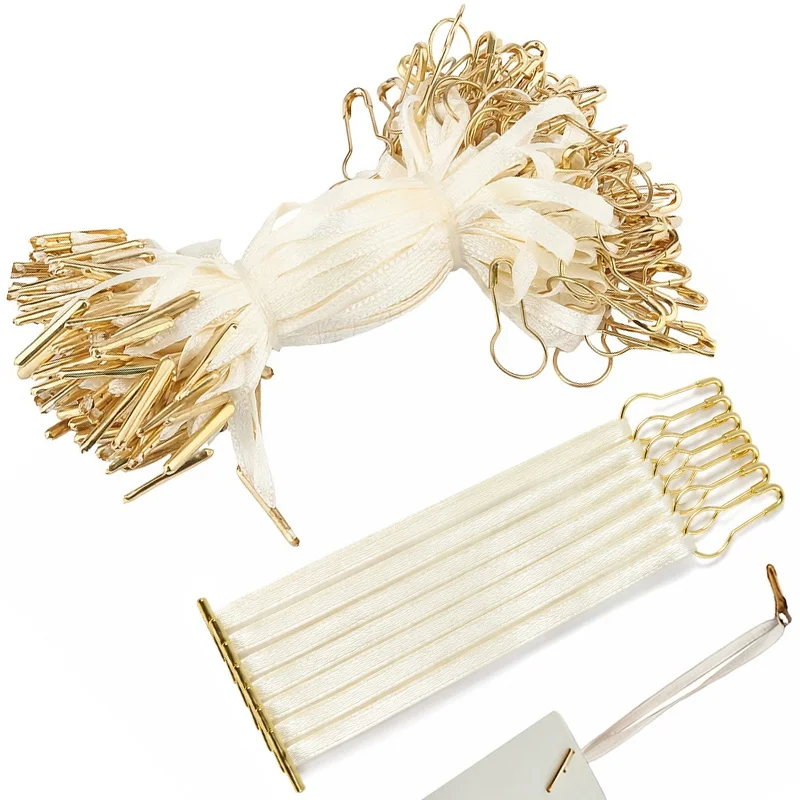 100/200/300PCS Hanging Rope Kit Elegant Label Cord Satin String Classy Cream Ribbon Tag Fastener Golden Calabash Snap Loop ZYF