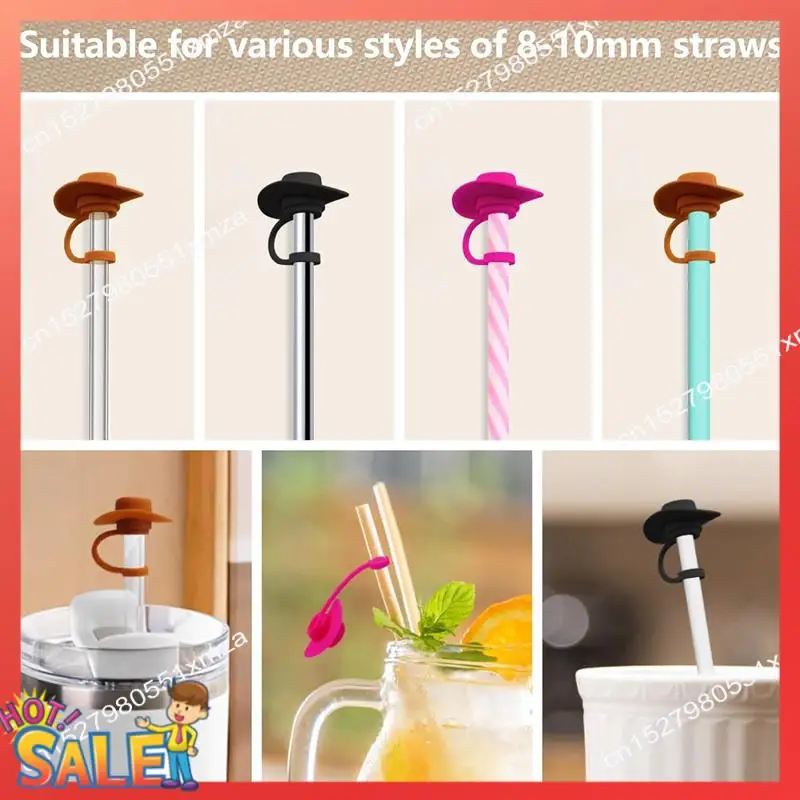 ABCL 6 PCS Cowboy Cap Straw Stoppers Straw Cover Cap For 8-10 Mm Straw, Silicone Straw Tips Lid Compatible For Stanley
