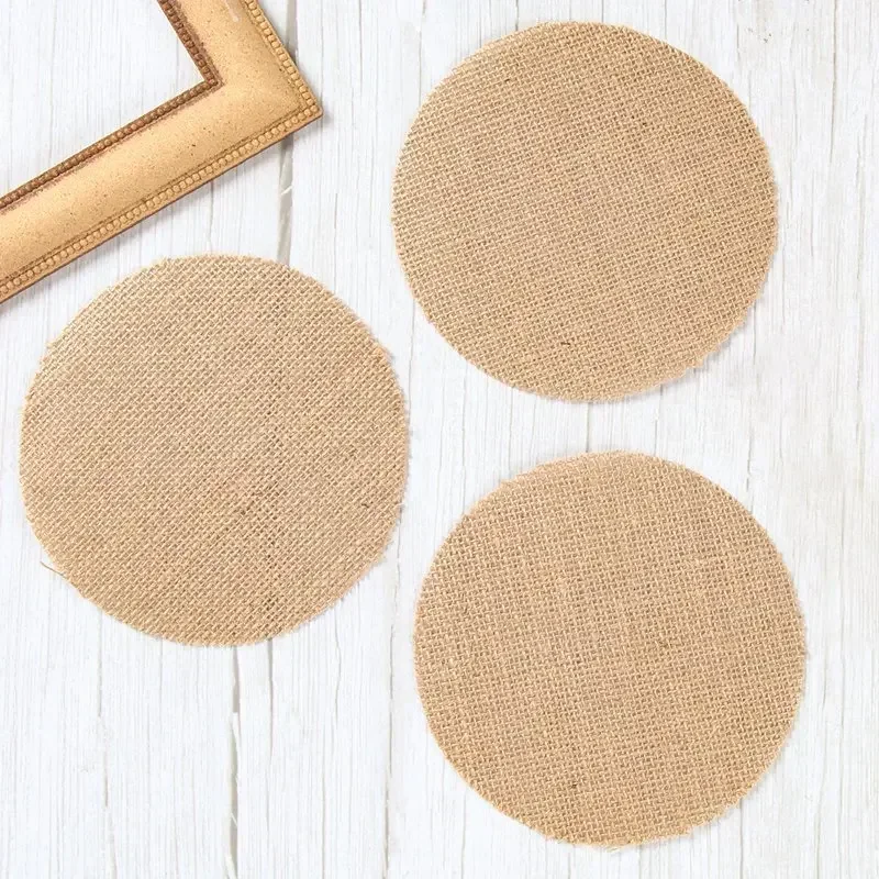 10 قطعة الكتان المستديرة الجوت الخيش مفرش طاولة الجدول حصيرة عشاء الجدول فنجان شاي لوحات حصيرة المنزل حفل زفاف عيد ميلاد ديكور ذاتي الصنع