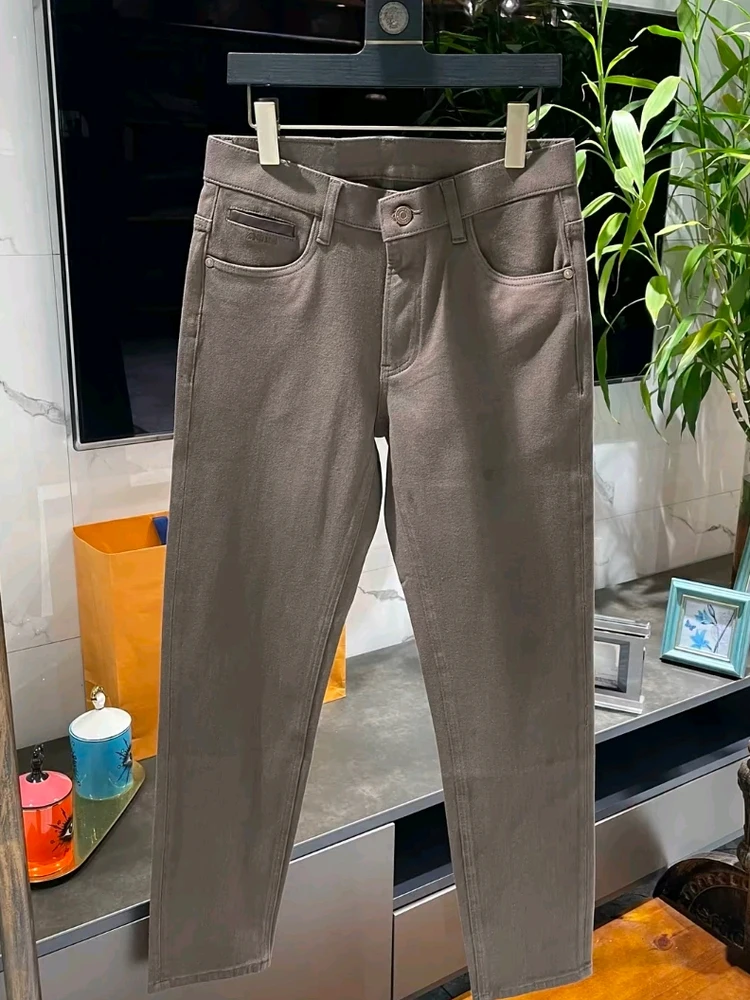 

Fall New Sle Men's Retro Patent Fabric Full Elastic Straight Leg Slightly Loose Deep Coffee Slimming Jeans Faionable Casu...