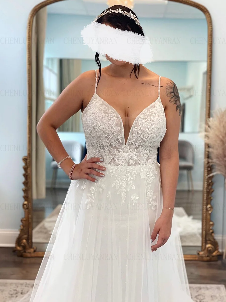 Robes de mariée appliques bohème col en v Spaghetti sangle longues robes de mariée dos nu robe Sexy pour les femmes 2025 robes de Novia