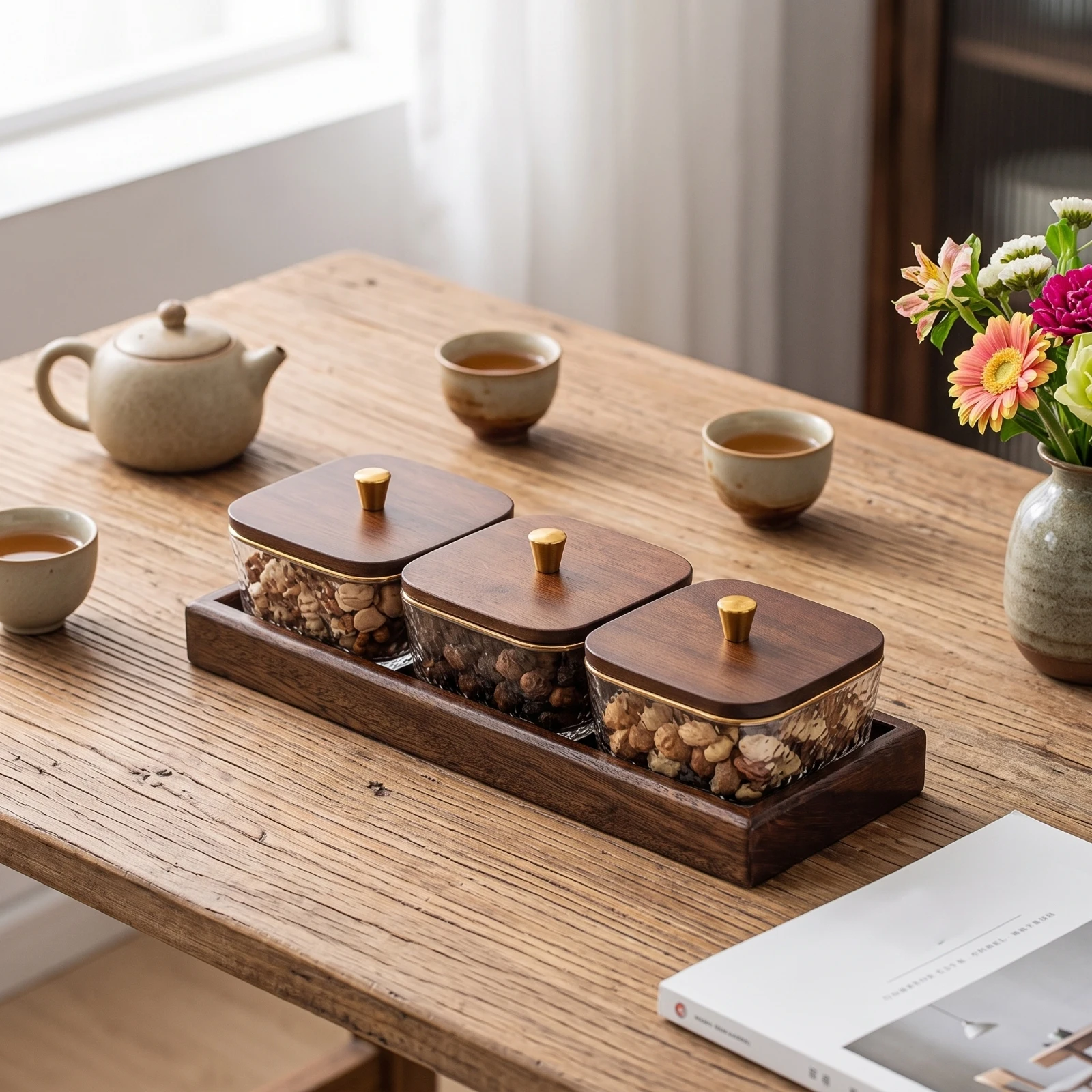 Wood Snack Tray with Bowls Ele - đánh giá và giá Coffee Tea Break