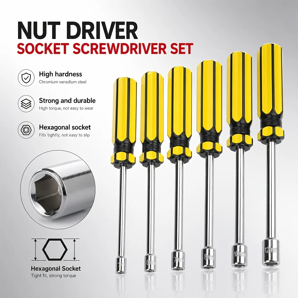 1-teiliges metrisches Schraubenschlüssel-Set, Chrom-Vanadium-Sechskant-Steckschlüssel-Werkzeuge 5–10 mm, hochharter, gehärteter Stahl, für Heim-, Möbel- und Autoreparaturen