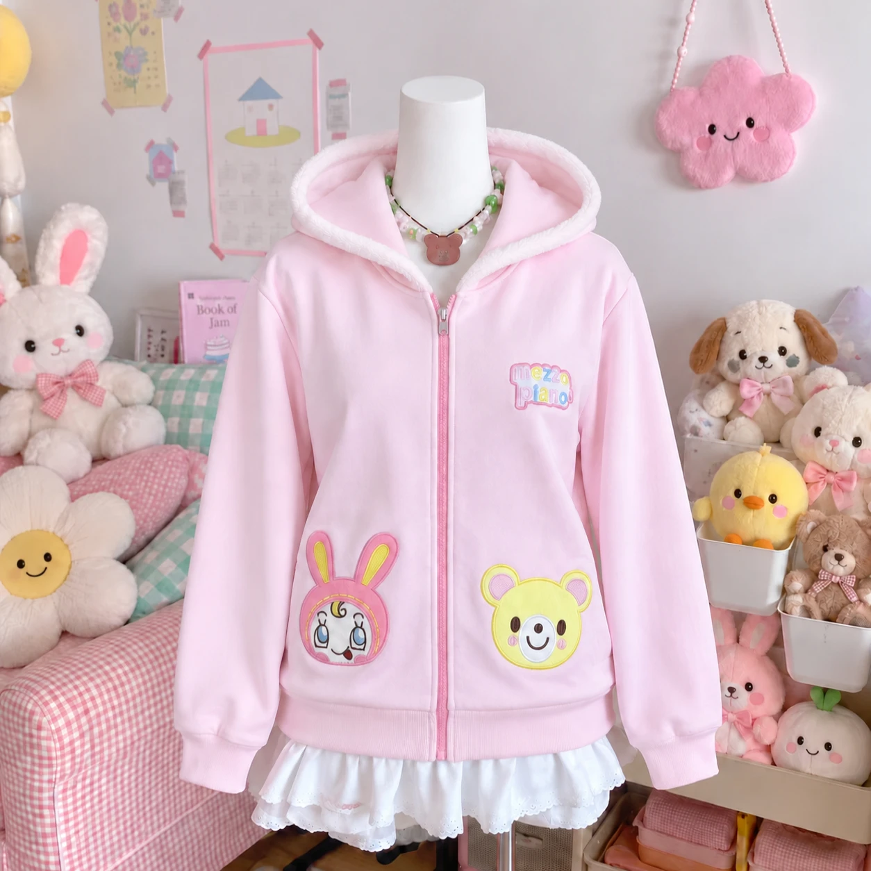 Japanese Kawaii Zip Up Hoodie Women Sweet Cartoon Long Sleeve Jacket Y2K Vintage Harajuku Cute Coat Girl Casual Outerwear