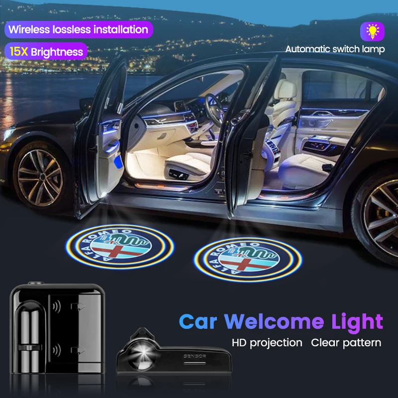 Car Door Wireless HD Logo Welcome Lights Projector Auto Styling Decor For Alfa Romeo 159 147 Giulietta Stelvio 4C MITO 156 GT