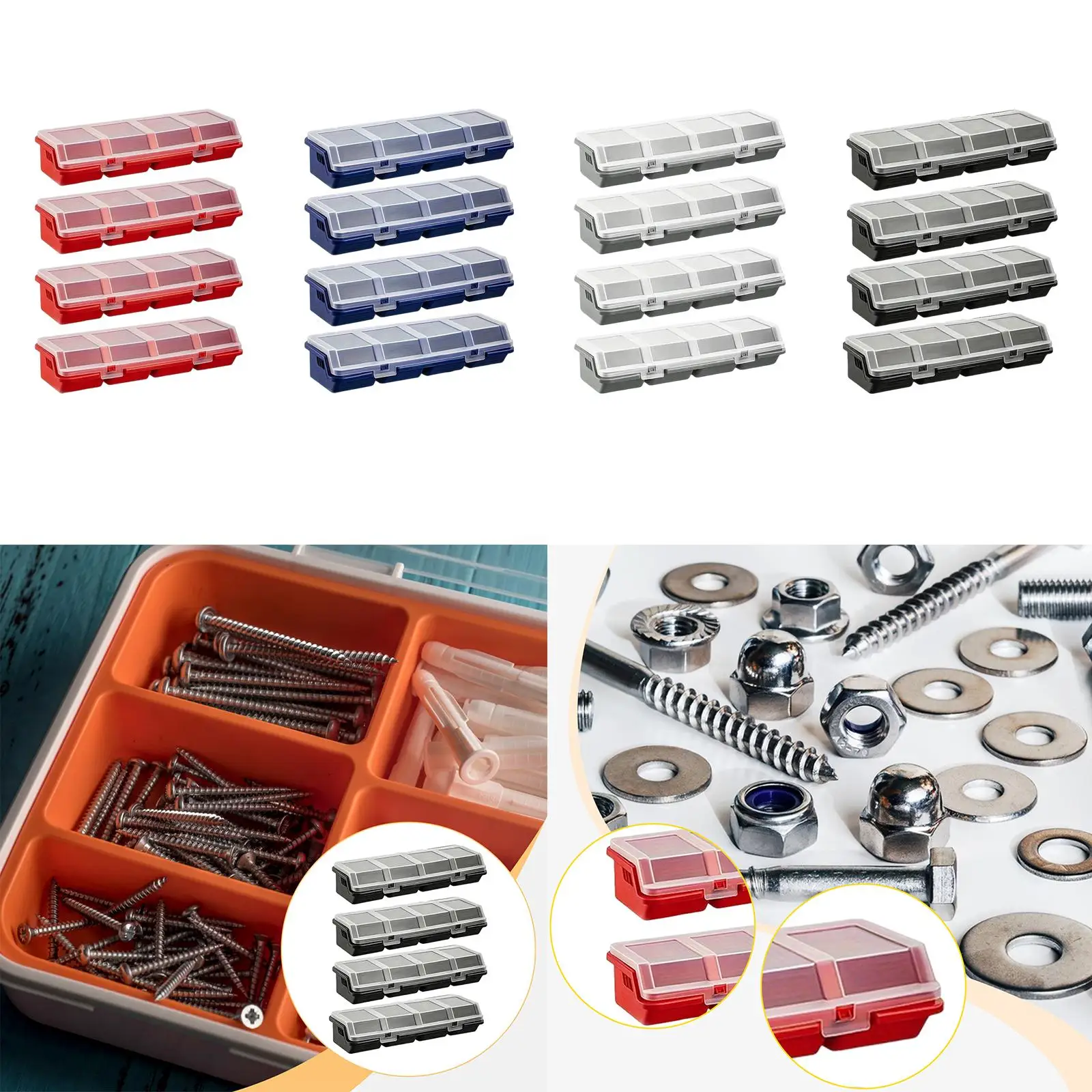 4x Screw Organizer Boxes Organizer Cases for Bolts Electronic Components Small