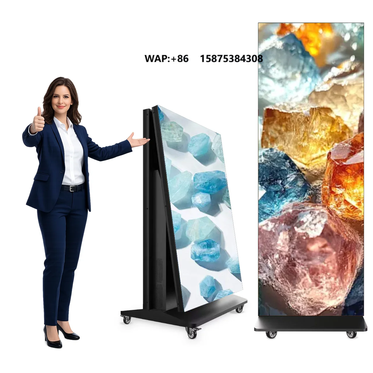 Floor Standing LED Poster Screen with P1.538 P1.86 P2.5 WiFi Control for Indoor HD Advertising and Retail Window Digital Signage