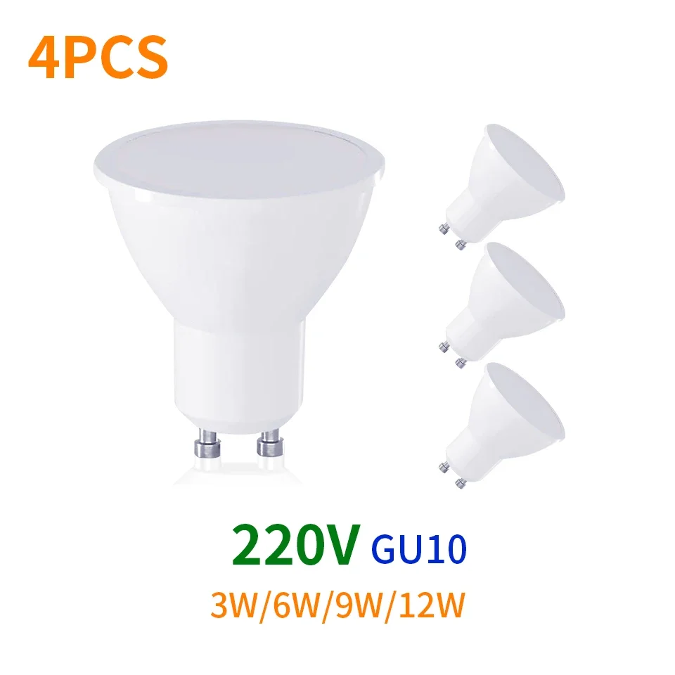 Lampa LED 4PCS 3W 6W 9W 12W GU10 Łatwa do układania oszczędność energii 220V Reflektor LED Materiał PC Trójkolorowe przyciemnianie do sklepu domowego